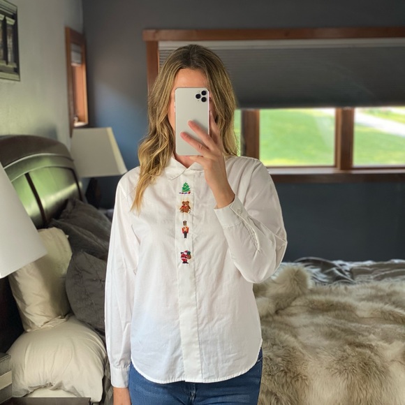 Christmas Button-Down Long Sleeve Blouse, 10 - Picture 2 of 12